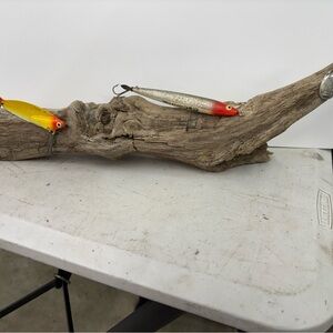 Fishing Lures on Driftwood Display